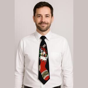 Holidays Retro Christmas Stocking Novelty Fun Festive Holiday Mens Silk Tie